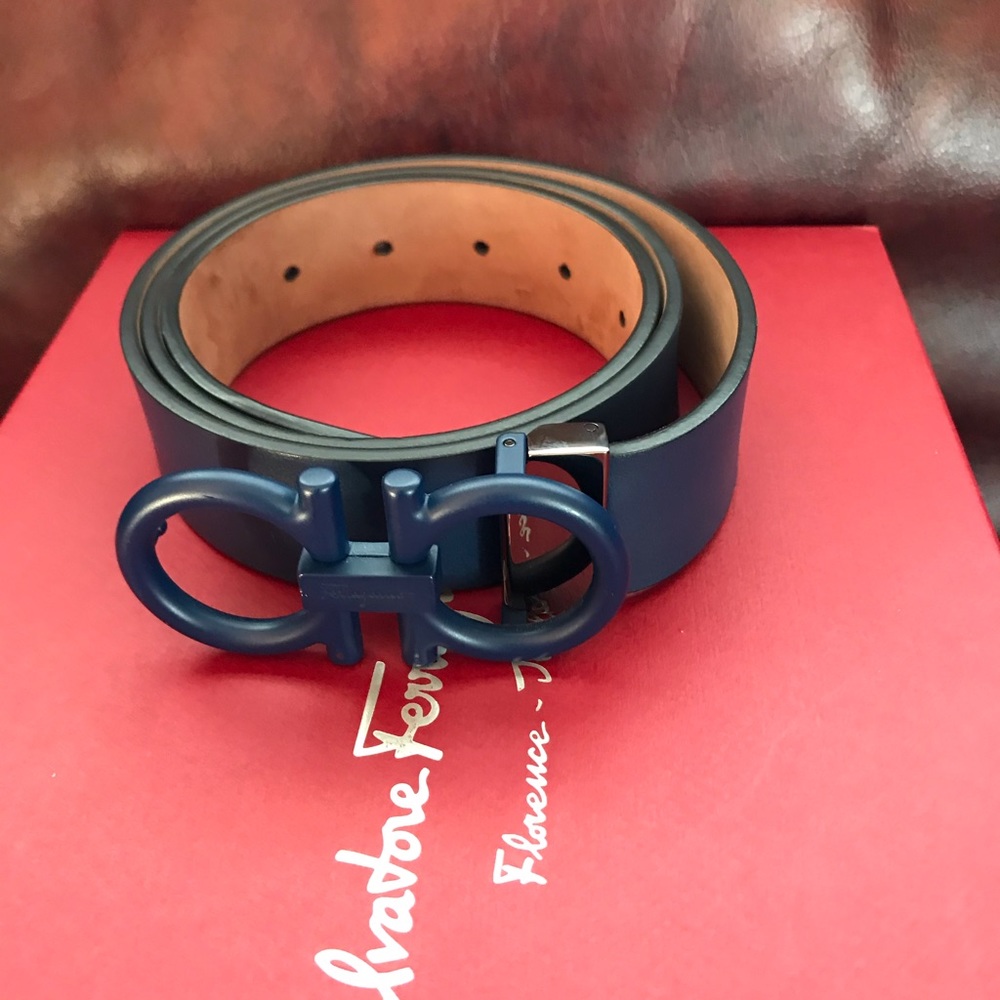 Blue leather Ferragamo belt